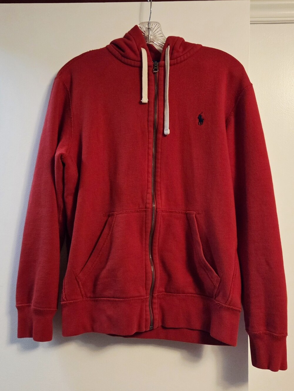 POLO RALPH LAUREN Red Hooded Zip Front Sweatshirt Medium